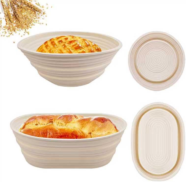CHAMEX 2Pcs Silicone Banneton Bread Proofing Baskets, 10" Oval & 9" Round Foldable Non-Stick Dough Proofing Bowl Containers-BPA Free, Optimum Sourdough Bread Baking Supplies(Beige) - Image 1